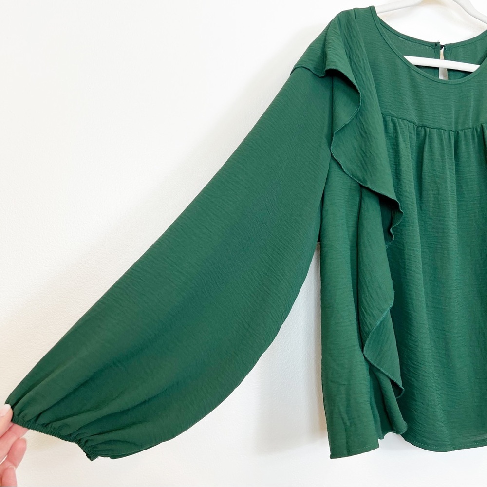 Shein Curve Ruffled Long Sleeve Top Green Size 4XL - Picture 3 of 8